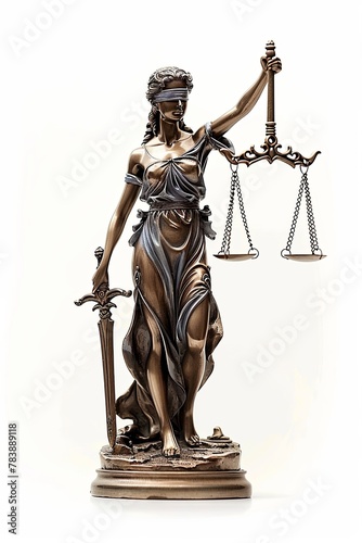 Lady Justice statue isolated on white. Symbol of fair treatment under the law. generative ai