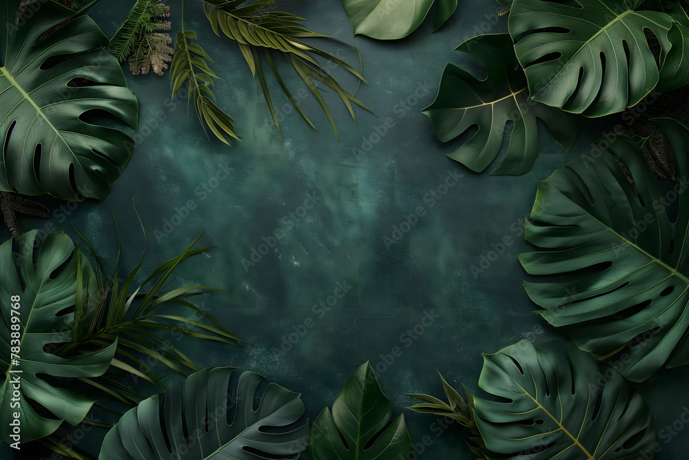 Fototapeta premium Lush Tropical Foliage and Exotic Flowers in Moody Botanical Setting