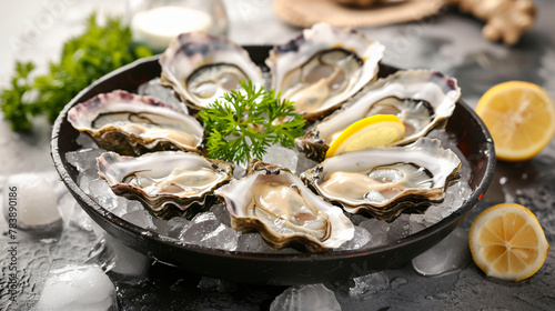 Raw Oysters on Ice with lemon