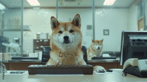 A bank where all the tellers and employees are Shiba Inu dogs © Bi