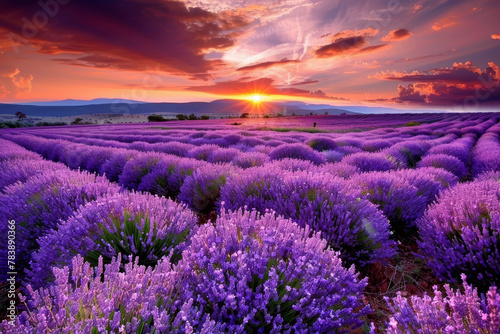 A field of purple flowers with a lot of purple flowers. The flowers are in full bloom and are very vibrant