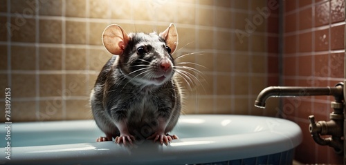 Close-up of a rat entering the human habitat from the sewer system - ai generated image