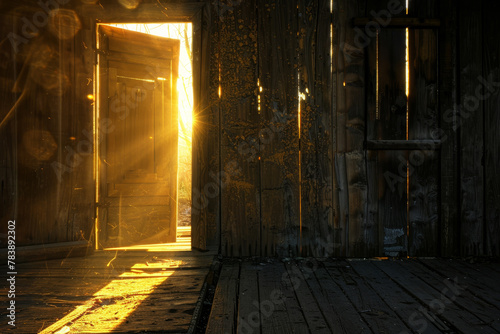 A room with a door open to the sun