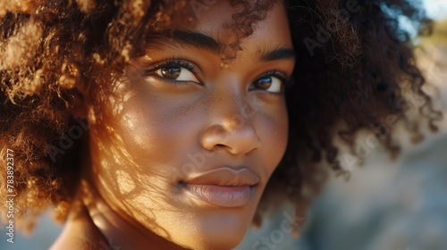 Confident Black Woman with Voluminous Curly Hair