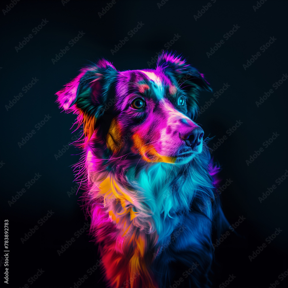 Neon Border Collie Portrait. Dog Lovers