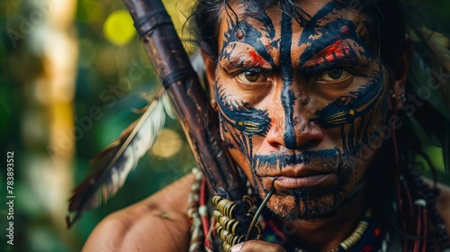 Huaorani Warrior in Amazon Rainforest