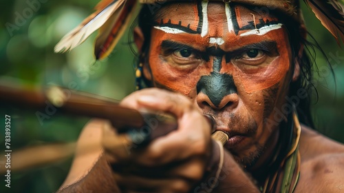 Huaorani Warrior in Amazon Rainforest