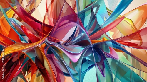 Colorful abstract shapes, computergenerated art, exploring the fusion of digital and traditional art forms, Pointofview shot photo