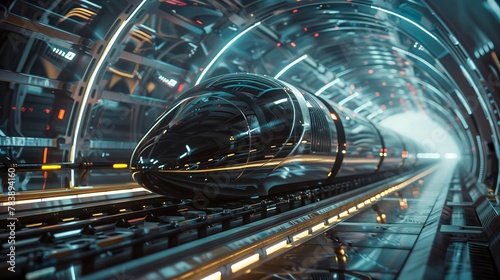 Futuristic Transportation Hub with Hyperloop Trains
