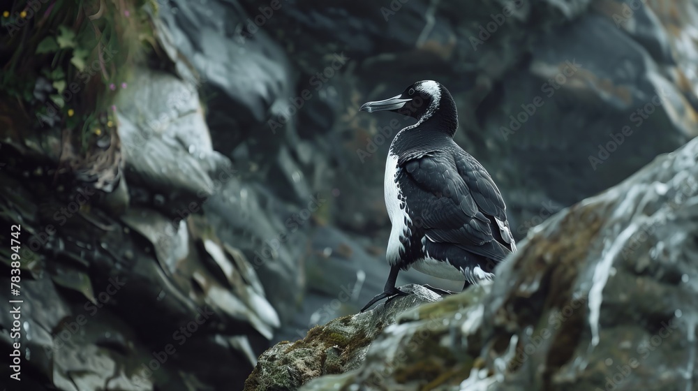 Fototapeta premium Vulnerable Great Auk on Rocky Cliff