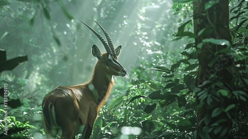 Majestic Saola Antelope in Asian Rainforest
