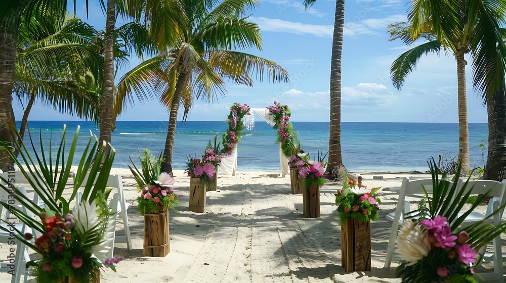 Tropical settings for a wedding on a beach