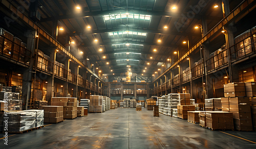 Industrial Warehouse: Vast Capacity for Goods Storage. Logistics and tariff concept