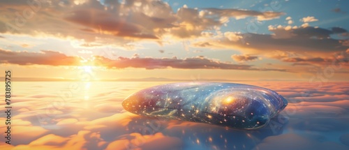 Fantasy Guide, celestial pillows, guiding sleepers on voyages of inspiration and growth, revealing the paths to dreams and ambitions 3D render, Backlights, Lens Flare, Frontal view photo