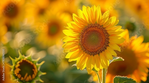 Golden Ratio, Sunflower Petals, Natural Symmetry, Blooming Field, Sunny Day, Photography, Golden Hour, Depth of Field Bokeh Effect, Extreme closeup shot
