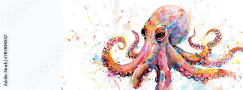 Baby octopus with expressive eyes in a minimalist watercolor style 