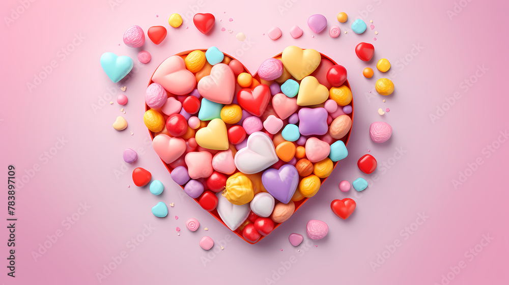 Valentine's Day background with 3D heart-shaped candies Valentine's Day background with 3D heart-shaped candies
