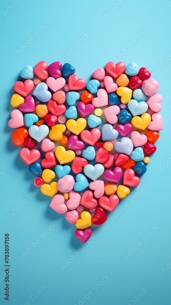 Valentine's Day background with 3D heart-shaped candies Valentine's Day background with 3D heart-shaped candies