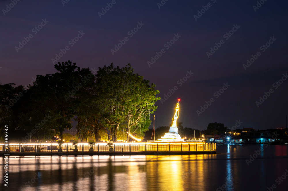 White pagoda on Ko Kret along the Chao Phraya River,  Nonthaburi, Thailand