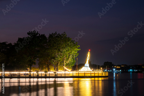 White pagoda on Ko Kret along the Chao Phraya River, Nonthaburi, Thailand