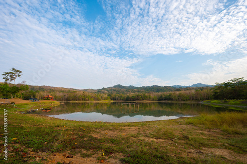 Chet Khot-Pong Kon Sao Nature Study Centre Negotiable and scenic view of lake and forest at Saraburi province, Thailand.