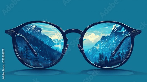 Glasses with transparent glasses, reflect the surrounding world, objects behind the glasses are distorted and change their position photo