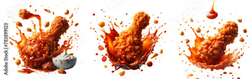 fried chicken wings with sauce splash isolated png