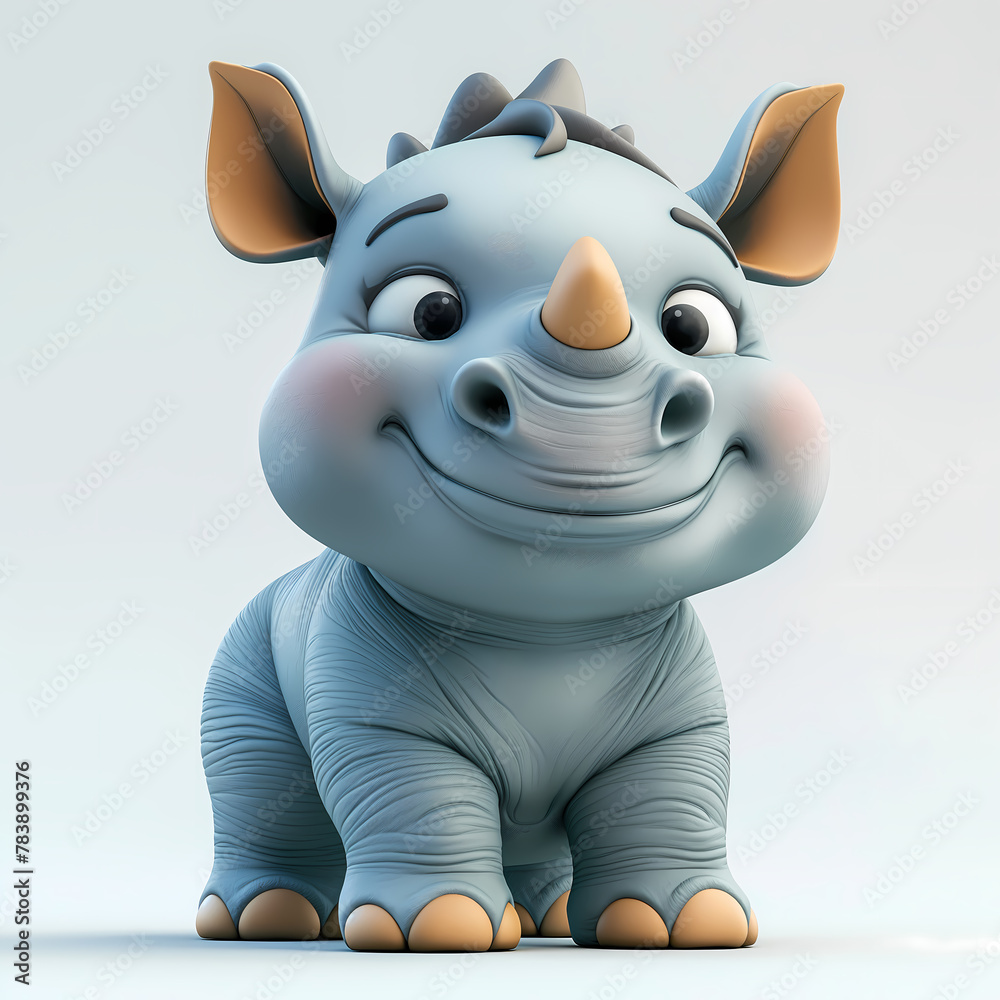 A cute and happy baby rhino 3d illustration A cute and happy baby rhino 3d illustration