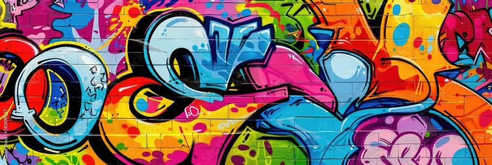 Colorful graffiti artwork on urban wall - Vibrant street art featuring elaborate graffiti with multiple colors and designs, showcasing urban creative expression