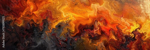 Orange and black fluid abstract painting - Vivid orange tones swirl with black in this captivating abstract painting, suggesting a dance of fire and smoke