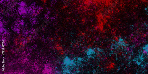 Star field background Aquamarine and pink dark red pink, blue and purple nebula universe. Cosmic neon light blue watercolor background aquarelle deep black Paper textured. Fantastic outer view space