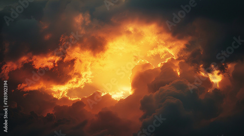 Magical Sunset: Solar Splendor Among Clouds of Twilight Sky.