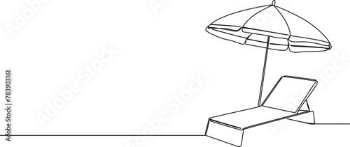 continuous single line drawing of sunbed and parasol, line art vector illustration