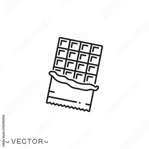 Chocolate line icon, opened chocolate, thin line symbol isolated on white background, editable stroke eps 10 vector illustration