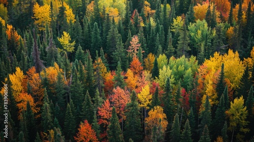 Breathtaking Aerial View of Colorful Autumn Foliage in Boreal Forest of Nordic Country: A Stunning Landscape of Beautiful Environment