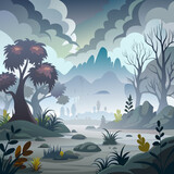 illustration of foggy landscape