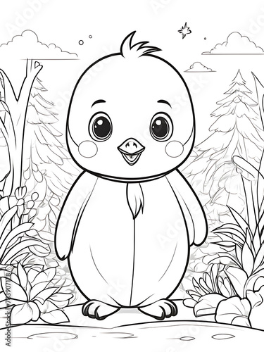 Penguin line coloring page outline cartoon children coloring drawing without colors all white background ai generated