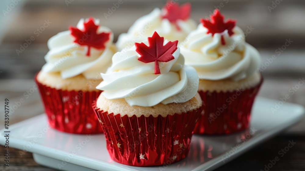 Happy Canada Day Celebration with Delicious Cupcakes and Maple Leaf Topping - A Delicious Way to Celebrate July 1st in Canadian Style
