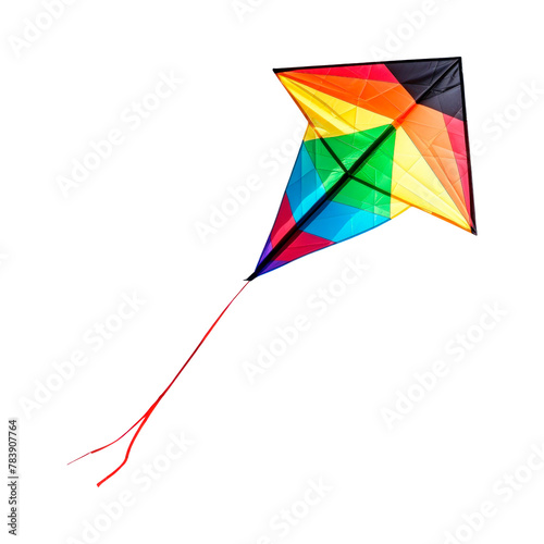 Colorful kite in the sky. Isolated on transparent background.