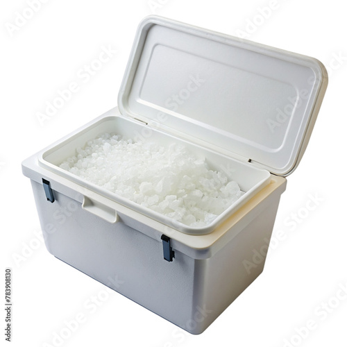 A white cooler with a white handle on transparent background