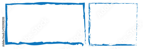 Vector Grunge Frame Set. Brush strokes frame. Blue grunge square borders, paint brushes photo frames and hand drawn antique edges texture. Ink paint brush stain. Brush stroke rectangle frame. 11:11