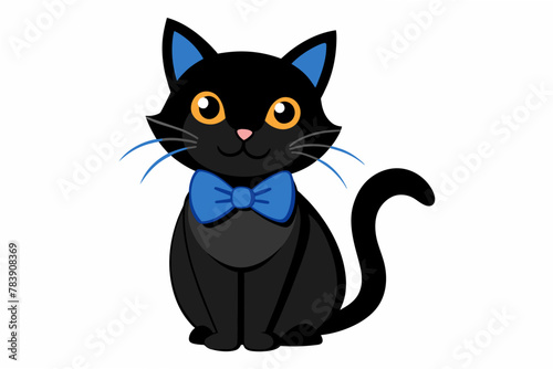  black-cat-with-a-blue-bow vector-a-white-background