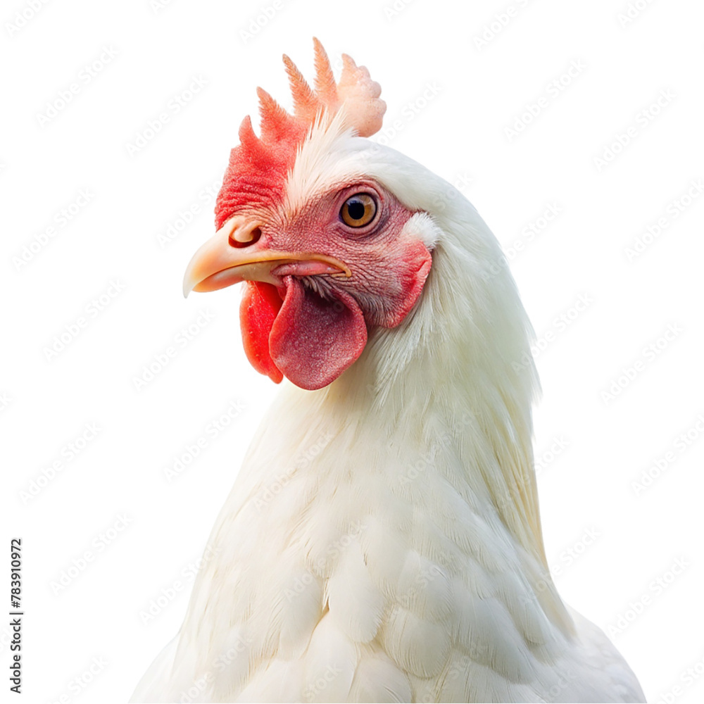 A rooster with a red comb on transparent background