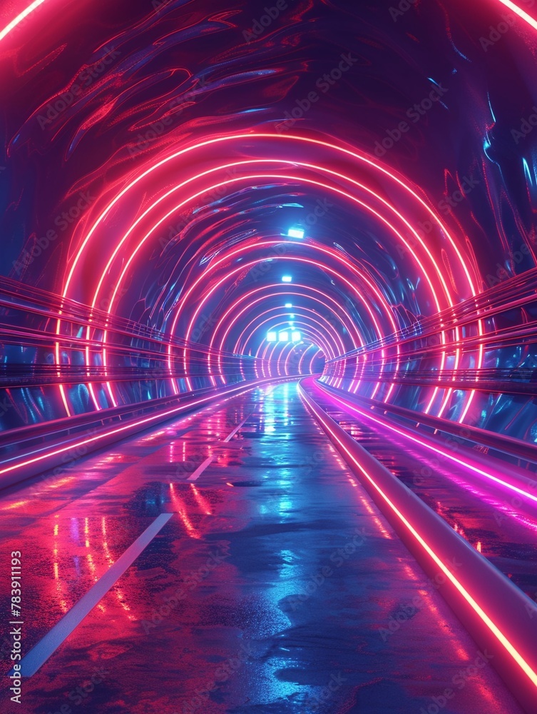 Night cruising in a neon-lit synwave music tunnel Night cruising in a neon-lit synwave music tunnel