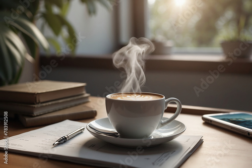 Wallpaper Mural Perfekte Kaffeepause mit Büchern und Planung in einer gemütlichen Atmosphäre während einer Arbeitspause am Schreibtisch Torontodigital.ca