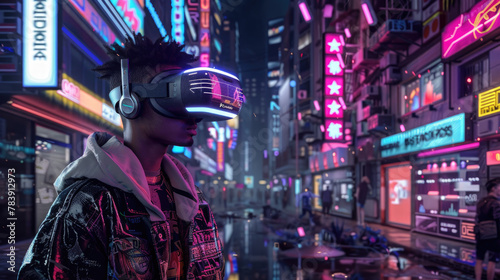 Dive into a digital cyber world with VR glasses from our online store where big city vibes meet hipster video game culture photo