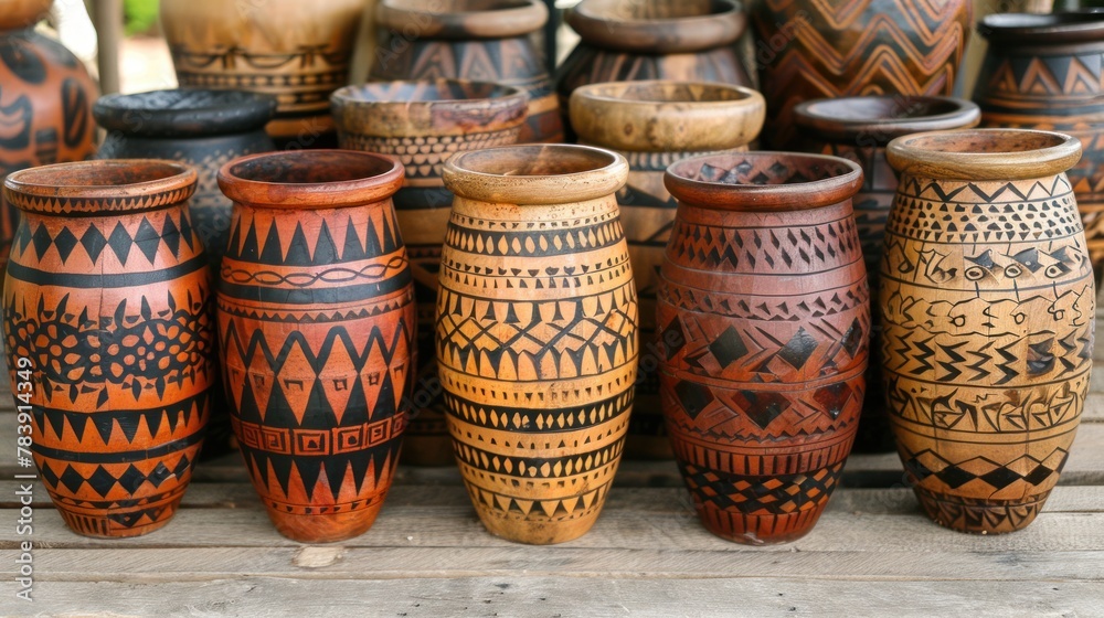 Vases arranged neatly on wooden table Vases arranged neatly on wooden table