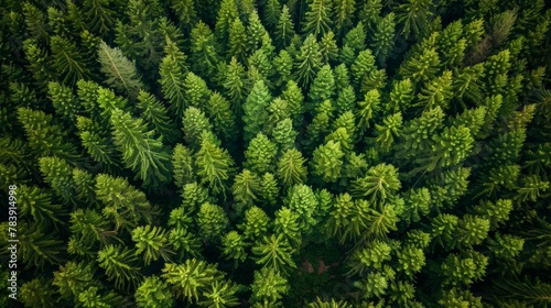 Aerial view of pine wood.