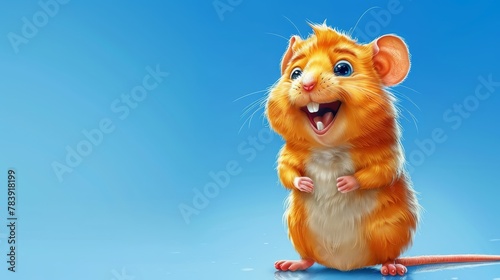  A rodent's close-up with an expansive mouth on a blue background or Close-up of rodent with widely open mouth against blue backdrop (32