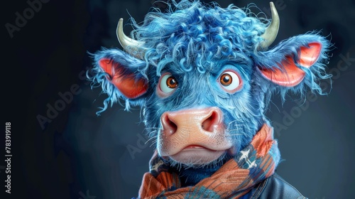  A close-up of a cow wearing two scarves around its neck